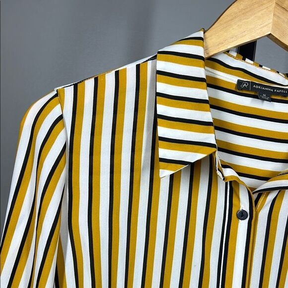 Adrianna Papell Yellow Gold Button Down Shirt with Notched Collar - Picture 4 of 7